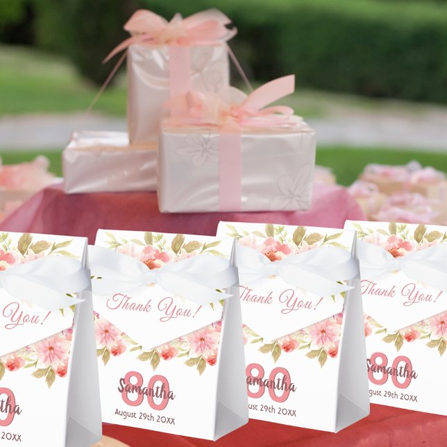 Birthday white pink florals name thank you favor boxes (Creator Uploaded)