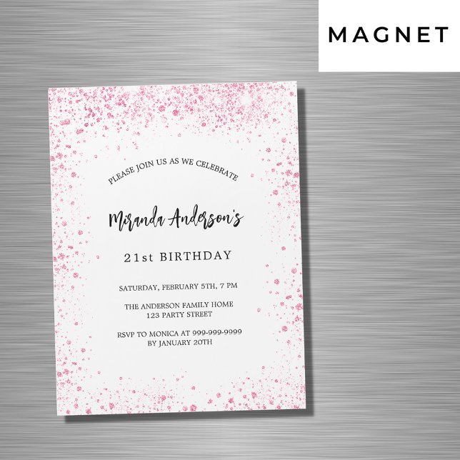Birthday white pink glitter sparkles luxury magnetic invitation (Creator Uploaded)