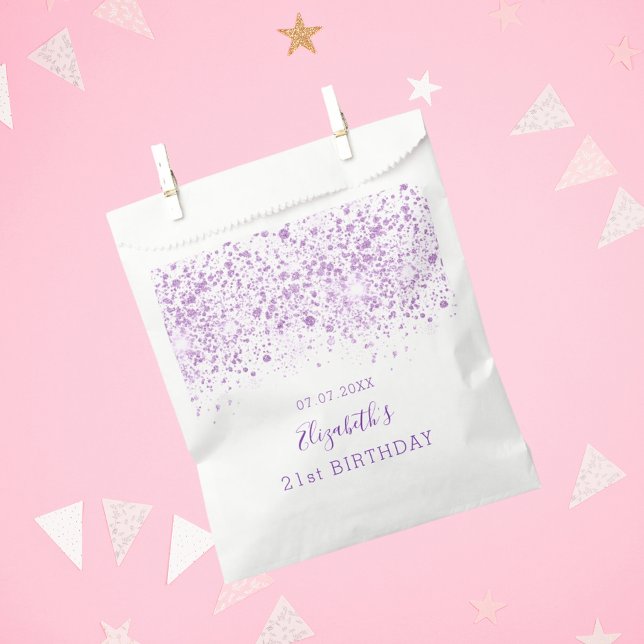 Birthday white purple glitter monogram elegant favor bag (Creator Uploaded)