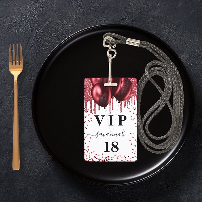 Birthday white red balloons glitter vip badge (Creator Uploaded)