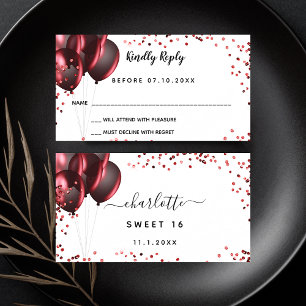 Birthday white red glitter balloons party RSVP Enclosure Card