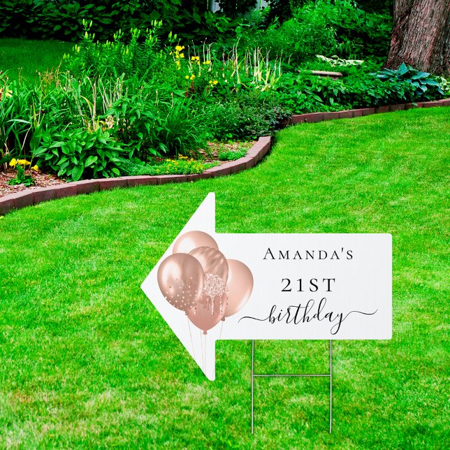 Birthday white rose gold balloons name arrow sign (Creator Uploaded)