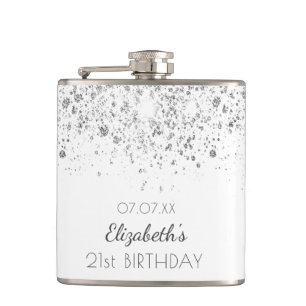 Birthday white silver glitter friends flask