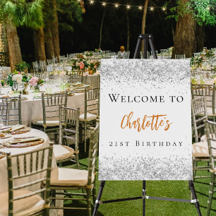 Birthday white silver glitter gold welcome foam board