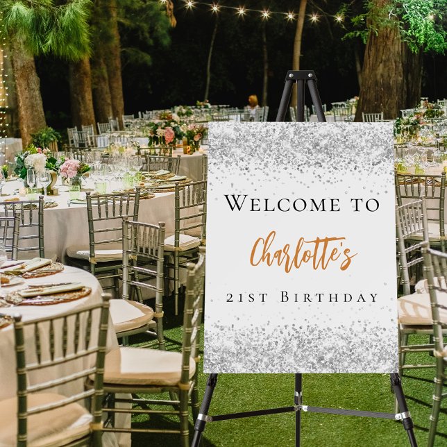 Birthday white silver glitter gold welcome foam board (Creator Uploaded)