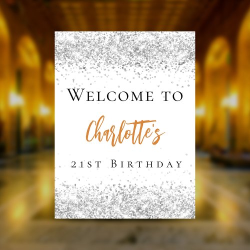 Birthday white silver glitter gold welcome poster