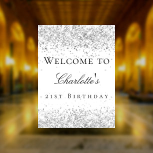 Birthday white silver glitter welcome poster