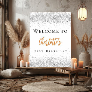 Birthday white silver gold welcome poster