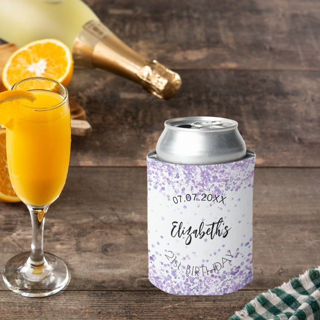 Birthday white violet confetti can cooler (Creator Uploaded)