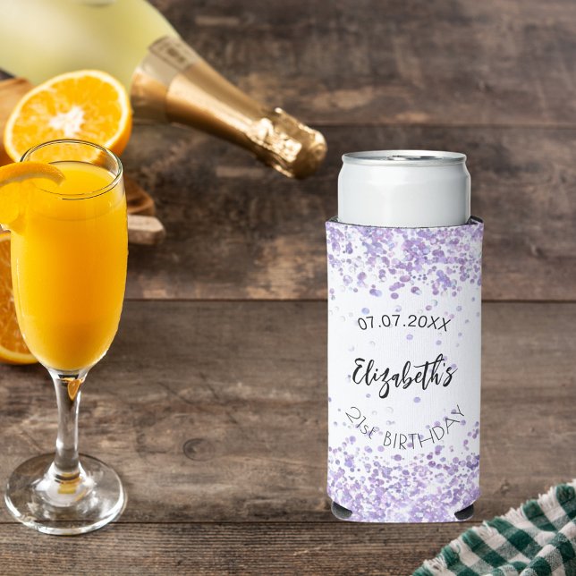 Birthday white violet confetti seltzer can cooler (Creator Uploaded)
