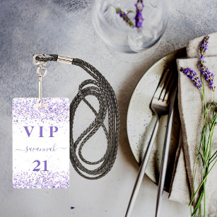 Birthday white violet lavender vip invitation badge