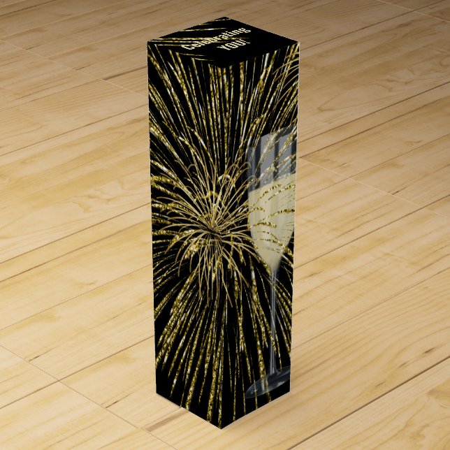 Birthday White Wine Glass and Fireworks Wine Box (Front)