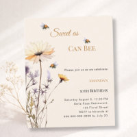 Birthday wildflower Sweet as Can Bee Invitation