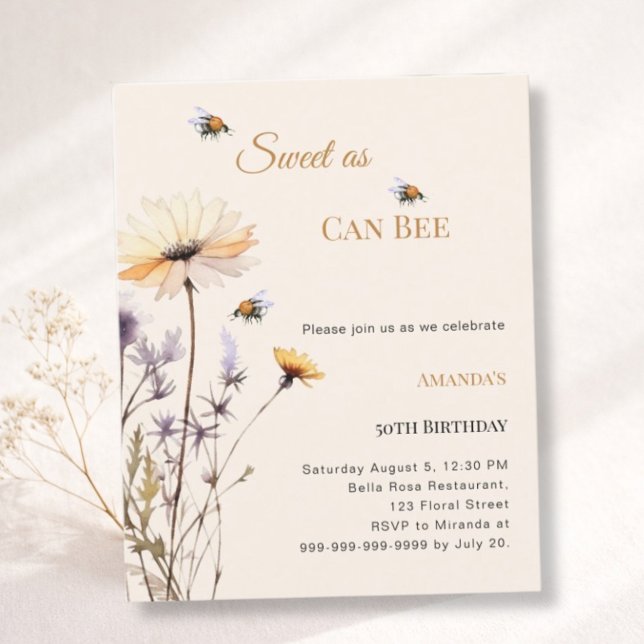 Birthday wildflower Sweet as Can Bee Invitation (Creator Uploaded)