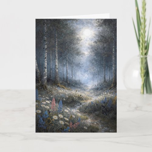 Birthday Wildflowers in a Moonlit Birch Forest  Card