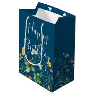 Birthday Wildflowers On Blue Medium Gift Bag
