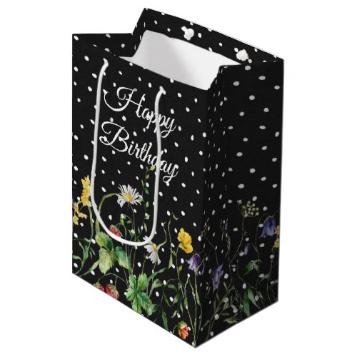 Birthday Wildflowers On Polka Dots Medium Gift Bag