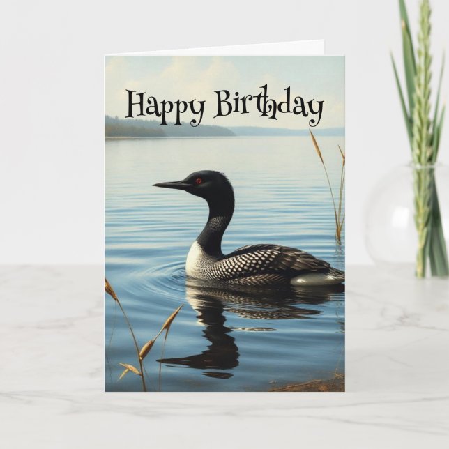 Birthday Wildlife Common Loon Bird Nature  Card (Front)