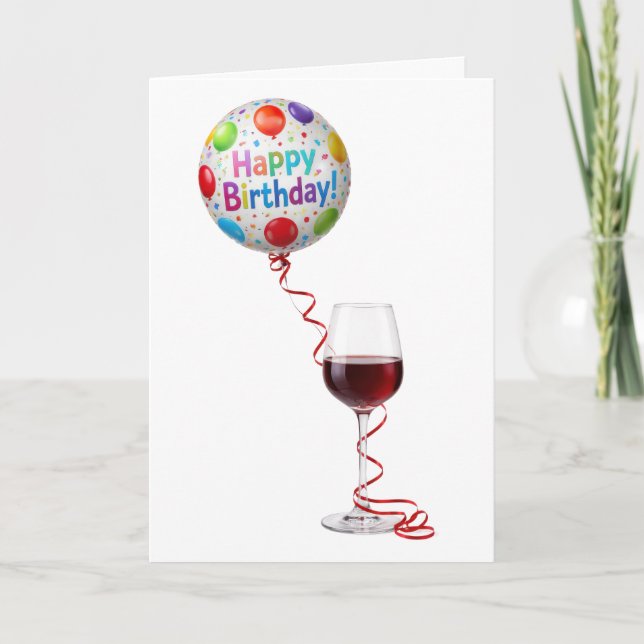 Birthday Wine and Party Balloon Card (Front)