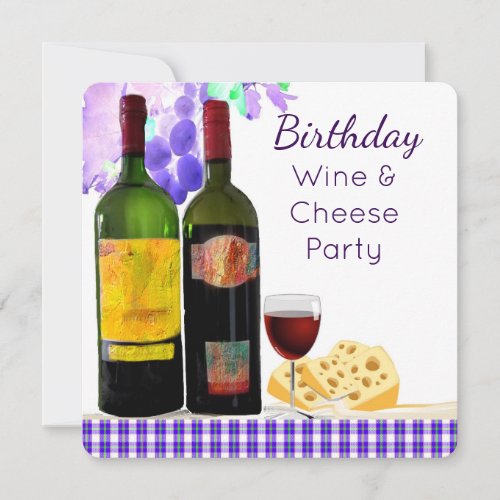 Birthday Wine  Cheese Party Invitation