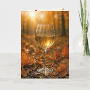 Birthday Wine Glass In Autumn Maple Leaves Card