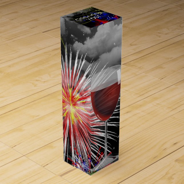 Birthday Wine Glass On Fireworks Box (Front)