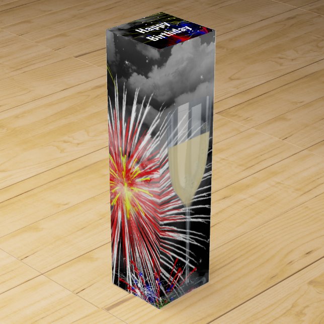 Birthday Wine Glass On Fireworks Wine Box (Front)