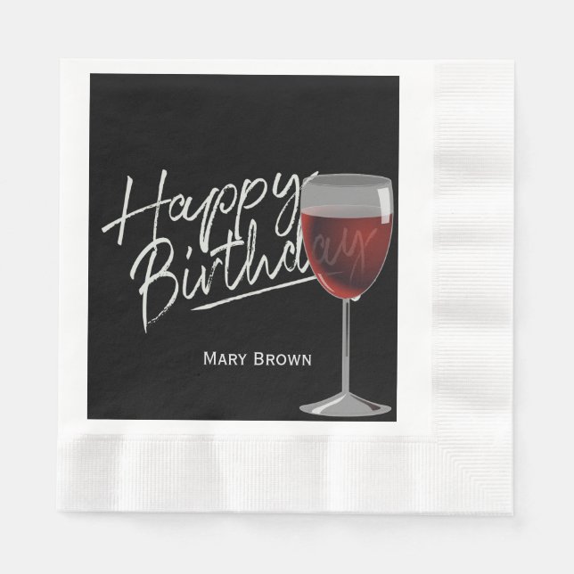 Birthday wine on black paper napkins (Front)