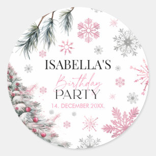 Birthday Winter Pink Classic Round Sticker