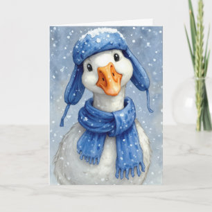 Birthday Winter White Goose With Blue Scarf Card