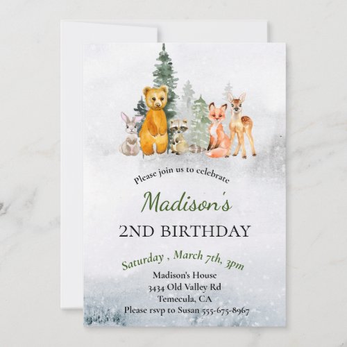 Birthday  Winter Woodland Animals Holiday Invitation