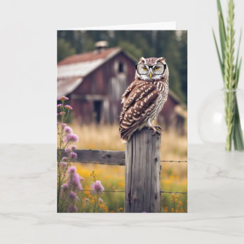 Birthday Wise Owl On Fence Post Card