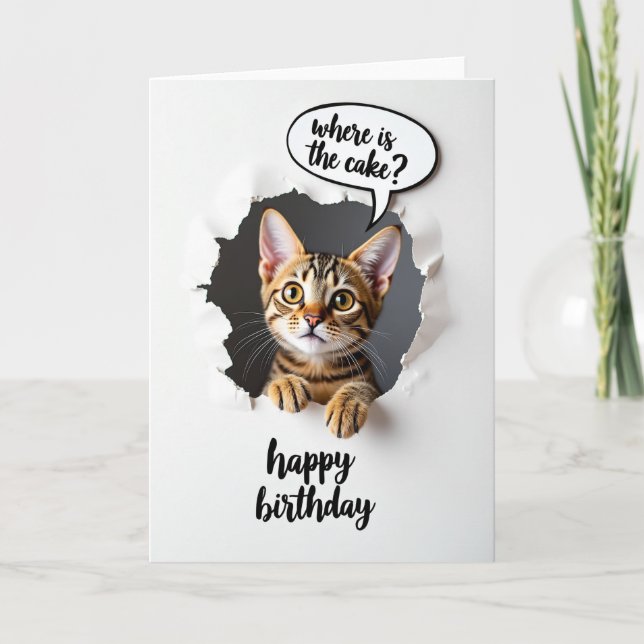 Birthday Wish Striped Cat Card (Front)