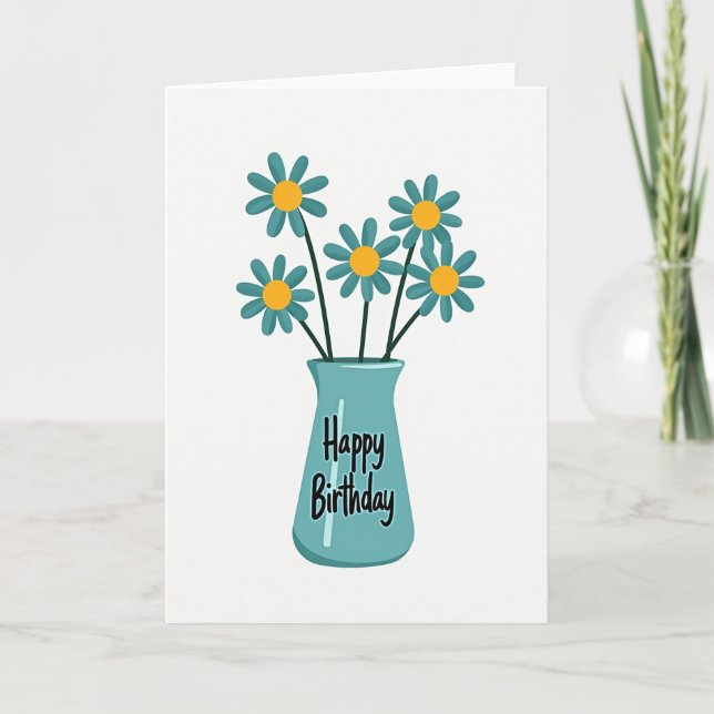 Birthday Wish Teal Bloom Card (Front)
