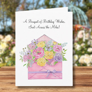 Birthday Wishes Across the Miles Floral Envelope Card