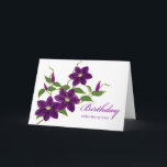 Birthday Wishes for Sister with Clematis Vine Card<br><div class="desc">Happy Birthday wishes greeting card for a sister with a digital illustration of purple clematis vine and flowers with gold toned outlines. Violet,  green,  white,  and gold toned color scheme. Customize the interior as you like before checkout. Art,  image,  and verse copyright © Shoaff Ballanger Studios,  2022.</div>