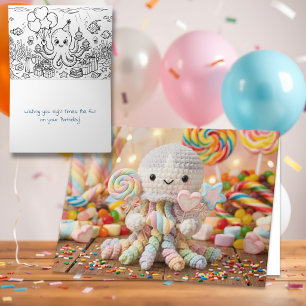 Birthday Wishes from a Crocheted Octopus Color Me Card