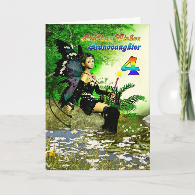 Birthday wishes Grandddaughter age 4 from a fairy Card (Front)