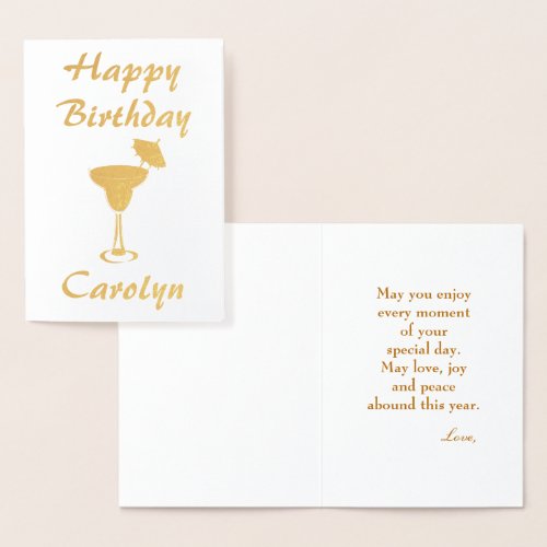 Birthday Wishes Martini Glass Foil Card