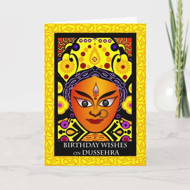 Birthday Wishes on Dussehra, Hindu Goddess Durga Card (Front)