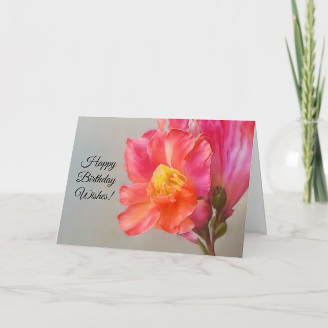 Birthday Wishes Pretty Flower Art Card (Front)