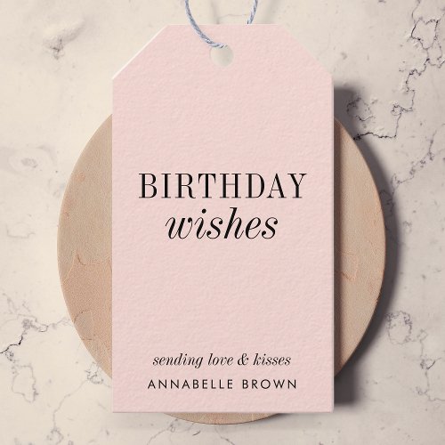 Birthday Wishes  Simple Blush Pink Feminine Girly Gift Tags