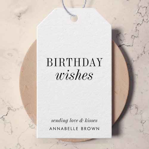 Birthday Wishes Simple Minimalist Black and White Gift Tags