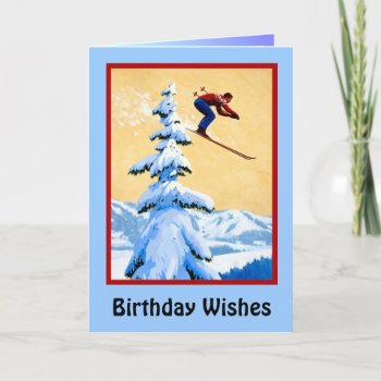 Birthday Wishes  Ski Jumping Card by PigeonPost at Zazzle