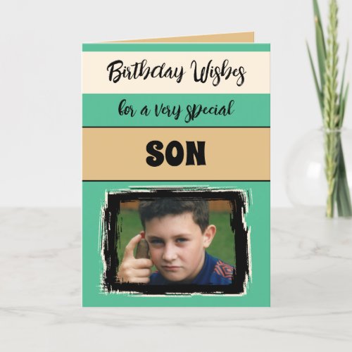Birthday wishes special son green photo card