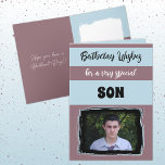 Birthday wishes special son plum card<br><div class="desc">Birthday wishes for a very special son / or personalize for another person.
Add your photo and a message.
Hope you have a brilliant day.
Black,  blue and plum.</div>