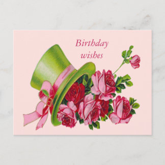 Birthday wishes, Top hat and roses Postcard