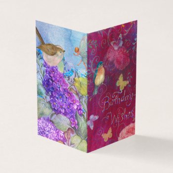 Birthday Wishes With Flowers Birds Butterfly by paintedcottage at Zazzle
