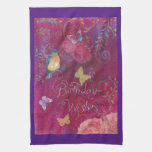 Birthday Wishes With Flowers Birds Butterfly Kitchen Towel at Zazzle