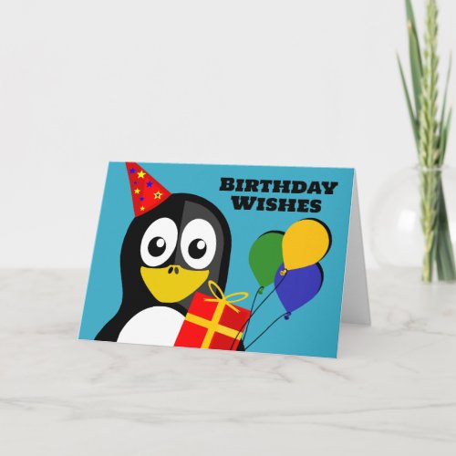 Birthday Wishes with Penguin Ready to Party Card